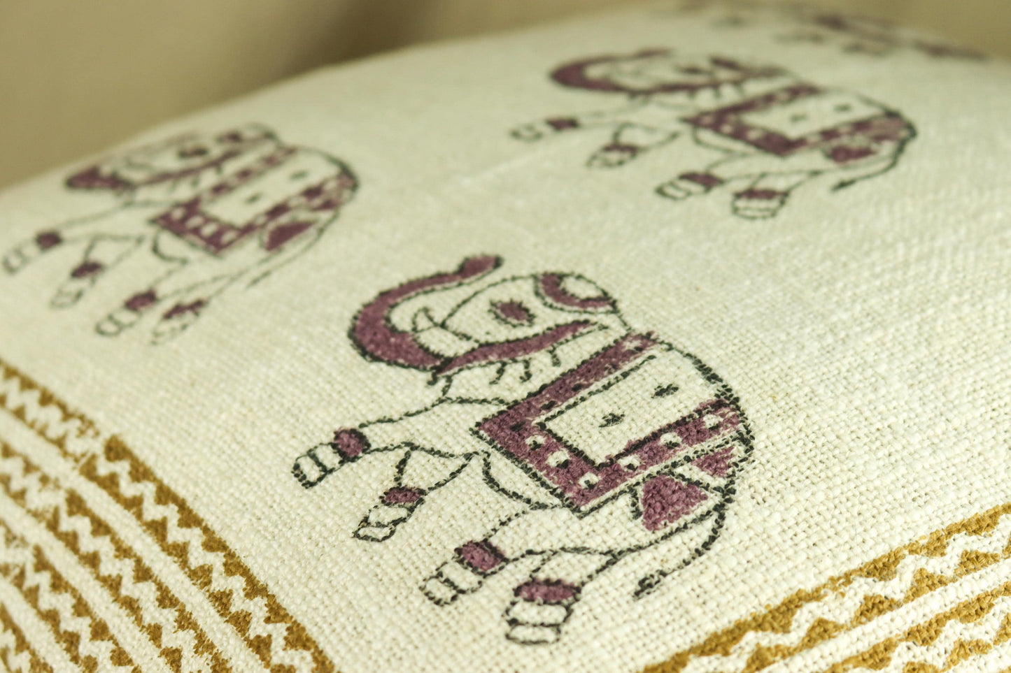Elephant Block Print Decorative Cushion