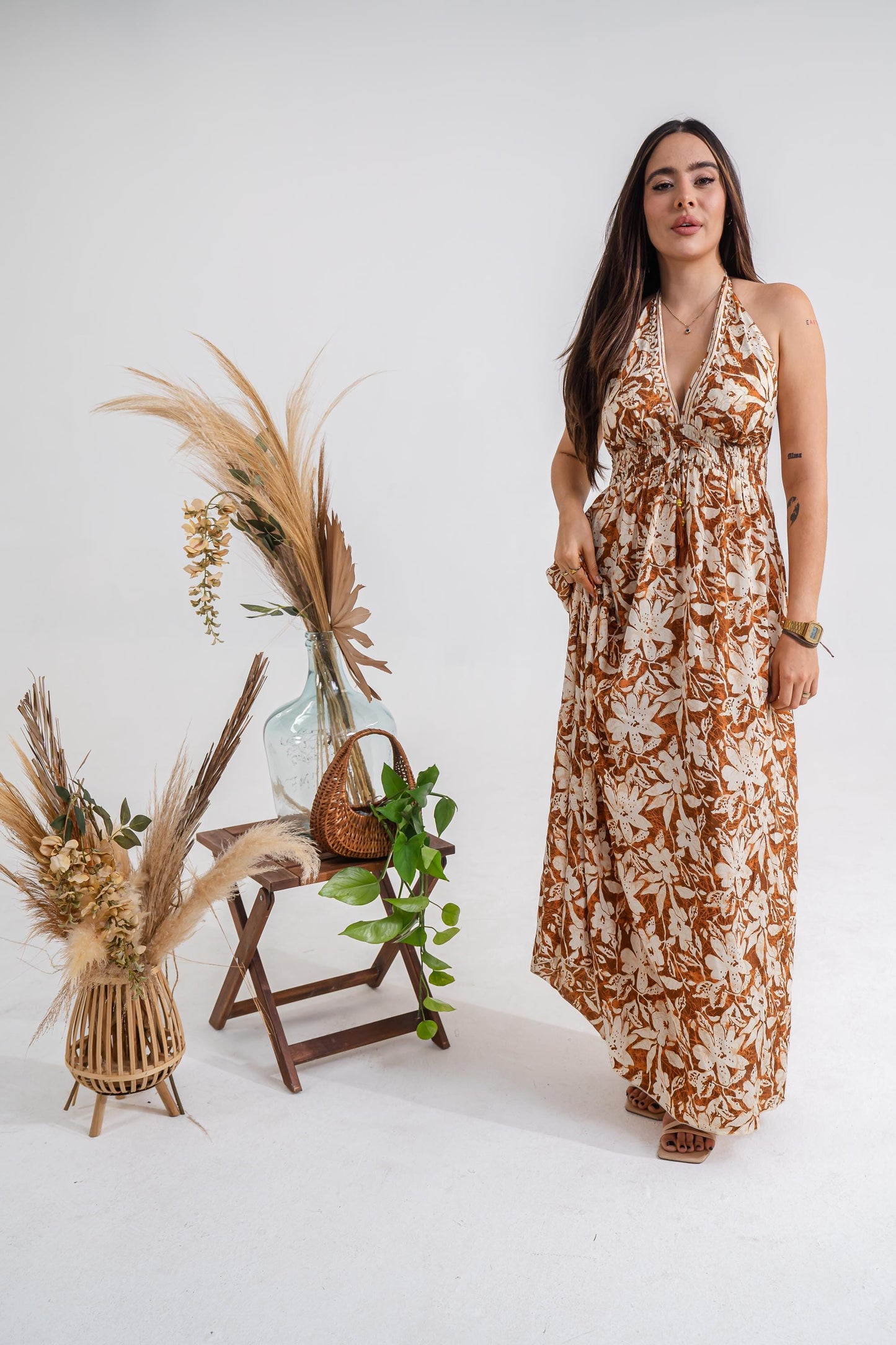 Gold Flower Maxi Dress