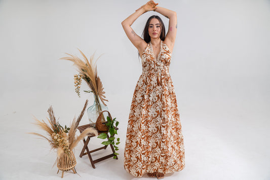 Gold Flower Maxi Dress