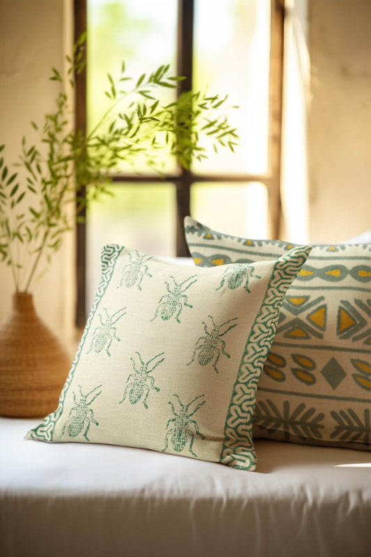 Beetle Block Print Throw Pillow