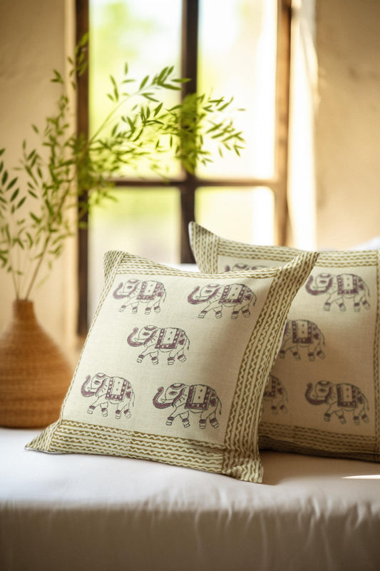 Elephant Block Print Decorative Cushion