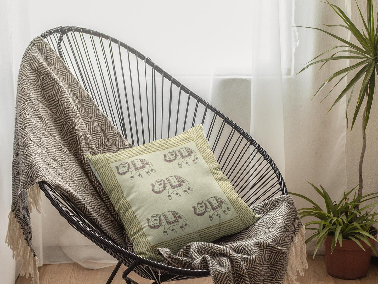Elephant Block Print Decorative Cushion