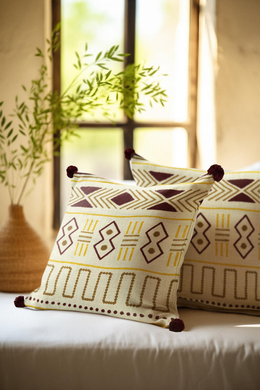 Embroidery Red Throw Pillows, Organic Cotton Decorative Cushion, Cute Home Decor Pillow, No Insert OR Insert Included