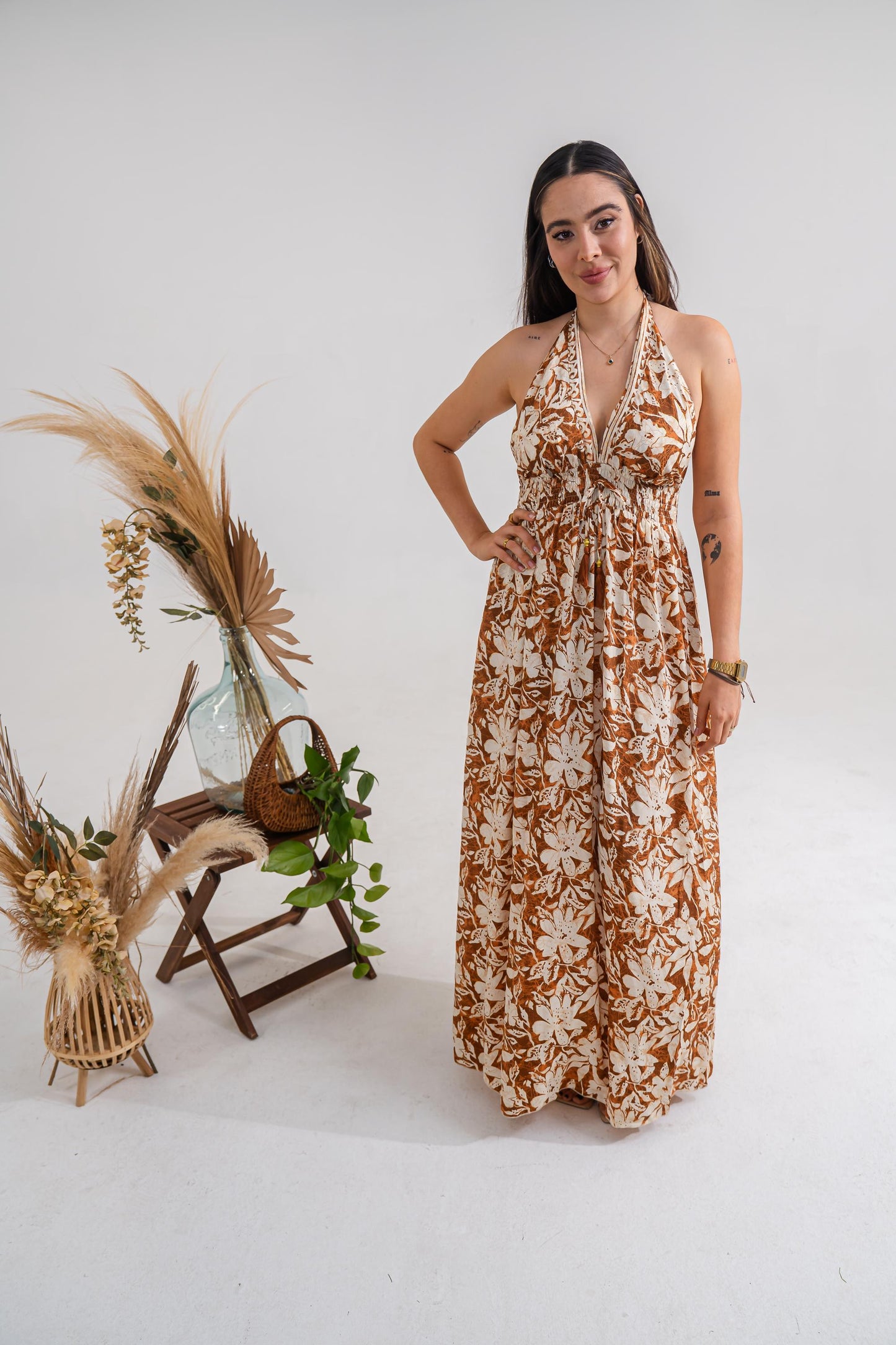 Gold Flower Maxi Dress